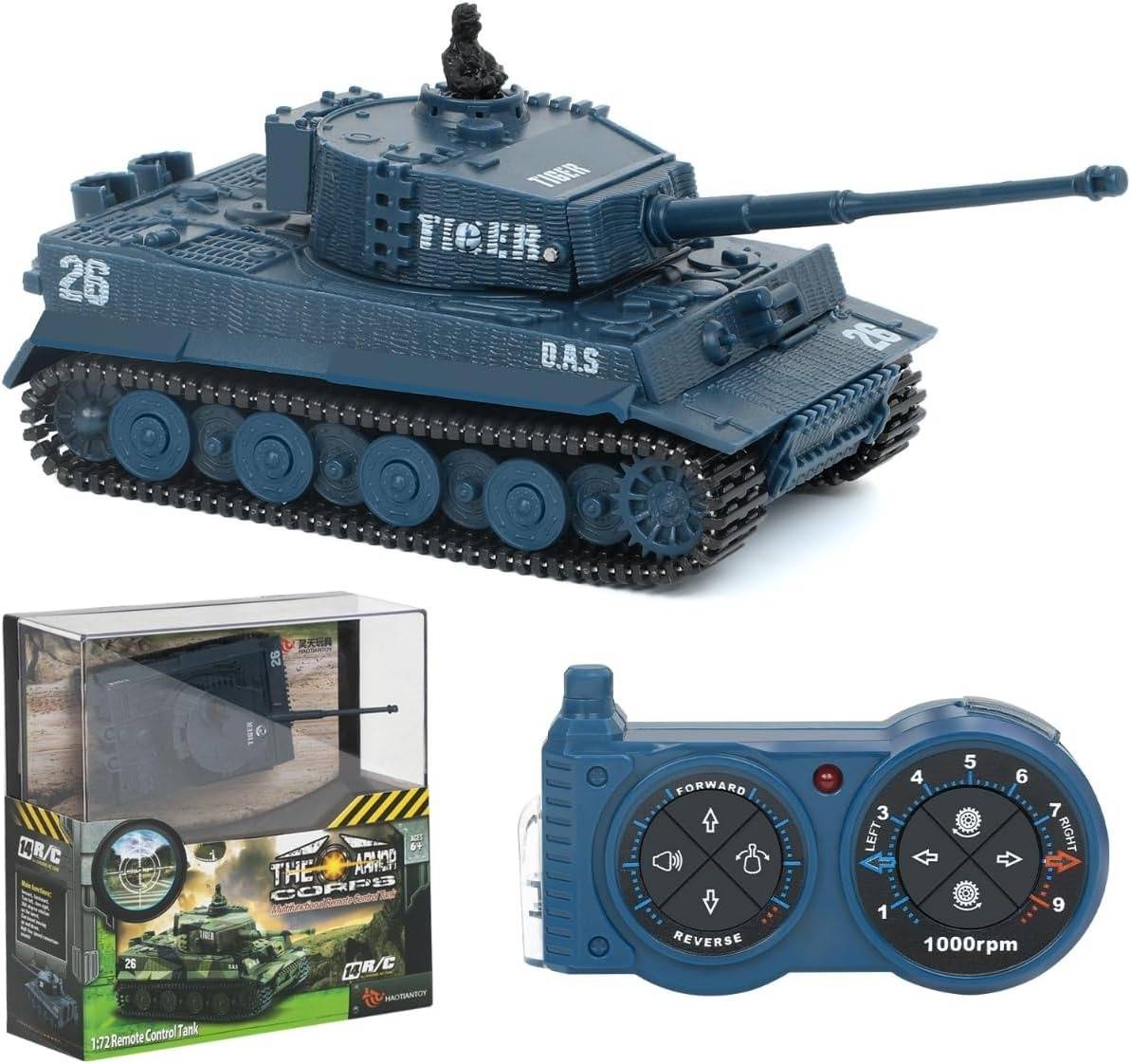 Ferngesteuerter RC-Panzer als Modellpanzer mit Kettenfahrwerk für drinnen und draußen – einstellbare Geschwindigkeit, für Parcours, Blau oder Tarngrün
