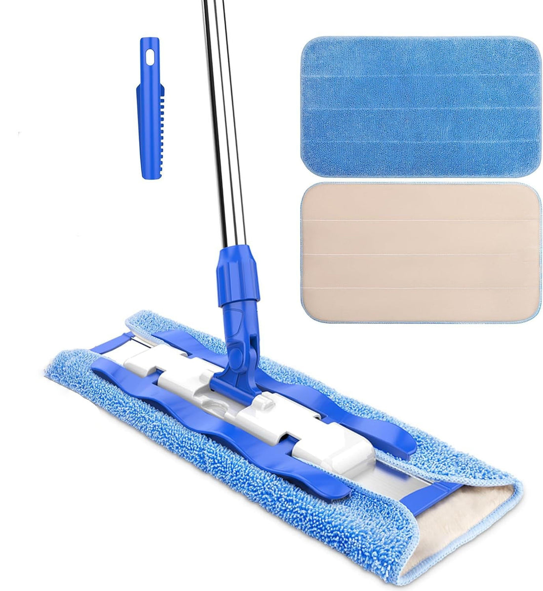 Flachwischer mit Teleskopstiel und 360°-Wischkopf für Fliesen, Parkett, Laminat und Vinyl – ca. 37 × 15 cm, nass und trocken, waschbare Pads