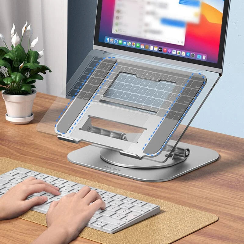Laptopständer aus Aluminium mit 360°-Drehteller für Schreibtisch und Homeoffice – höhenverstellbar 3,9–19 cm, bis 17 Zoll, bis 10 kg, faltbar