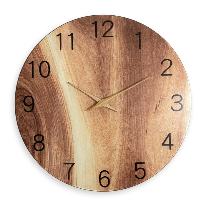Wanduhr aus gehärtetem Glas mit Holzmaserung und Zeigern aus Massivholz für das Wohnzimmer – 29,7 bis 39,5 cm (12–16 Zoll), rund, geräuscharm