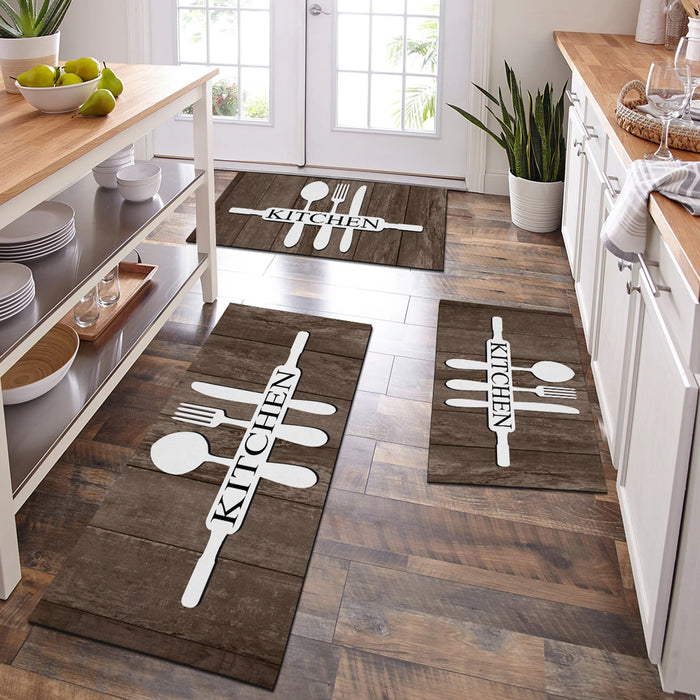 Öl- und wasserabsorbierende Küchenmatte mit Küchenmotiven für Küche, Bad und Veranda – 40 × 60 bis 40 × 120 cm, ca. 3 mm dick, rutschfest, 4 Motive
