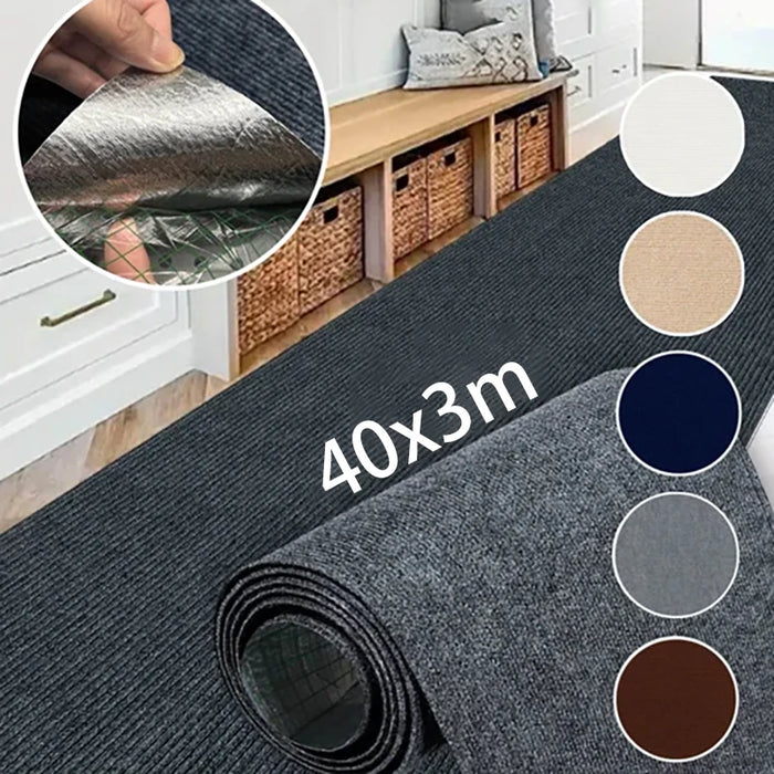 Selbstklebender Teppich von der Rolle in Uni-Farbe für Küche, Wohnzimmer und Schlafzimmer – 40 cm × 3 m, gerippt, zuschneidbar, 6 Farben