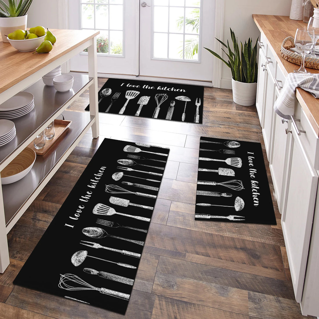 Öl- und wasserabsorbierende Küchenmatte mit Küchenmotiven für Küche, Bad und Veranda – 40 × 60 bis 40 × 120 cm, ca. 3 mm dick, rutschfest, 4 Motive