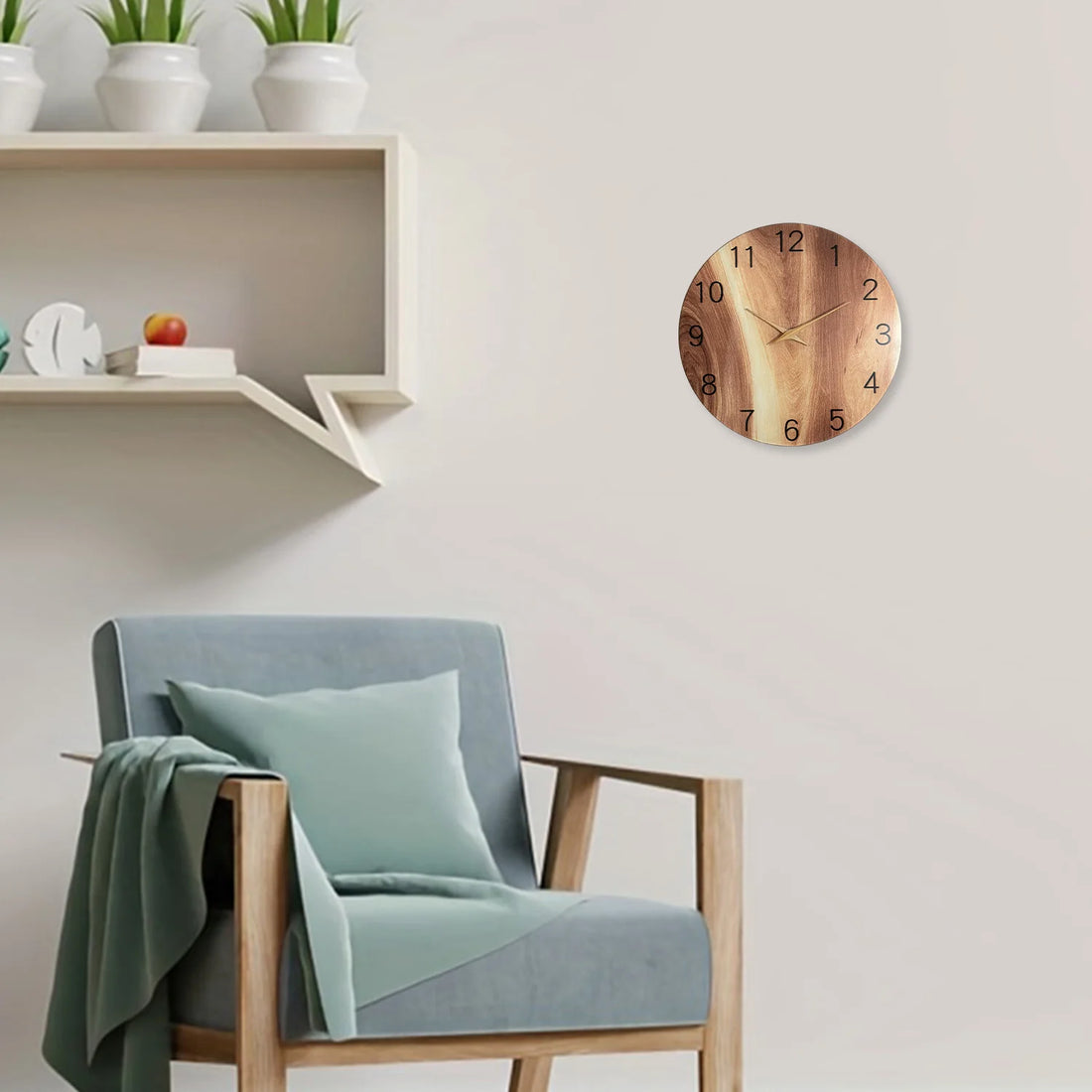 Wanduhr aus gehärtetem Glas mit Holzmaserung und Zeigern aus Massivholz für das Wohnzimmer – 29,7 bis 39,5 cm (12–16 Zoll), rund, geräuscharm