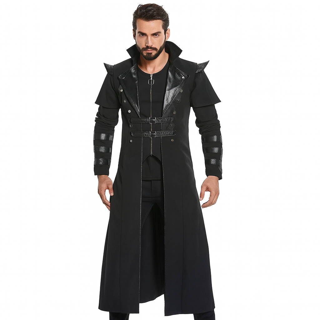 Langer Steampunk-Mantel für Herren im viktorianischen Gothic-Stil für Halloween und Kostümpartys – Polyester, Reißverschluss, Schnallen, S bis 5XL