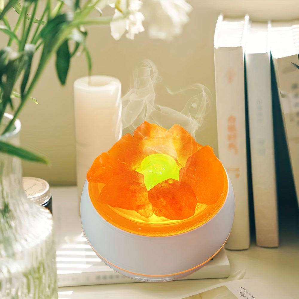 3-in-1 Salzlampe mit Aroma-Diffuser für ätherische Öle für Schlafzimmer, Wohnzimmer und Bad – warmes Licht im Salzkristall-Look, Deko-Objekt
