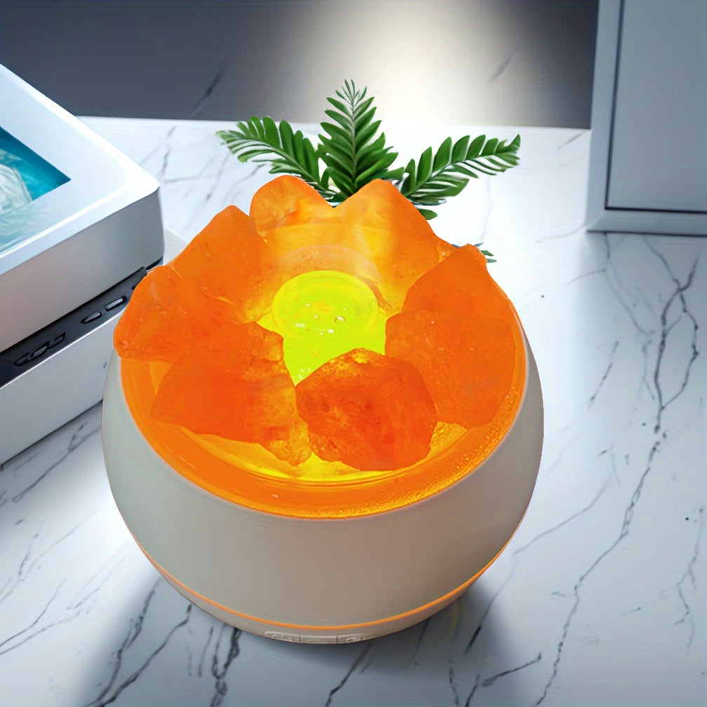 3-in-1 Salzlampe mit Aroma-Diffuser für ätherische Öle für Schlafzimmer, Wohnzimmer und Bad – warmes Licht im Salzkristall-Look, Deko-Objekt