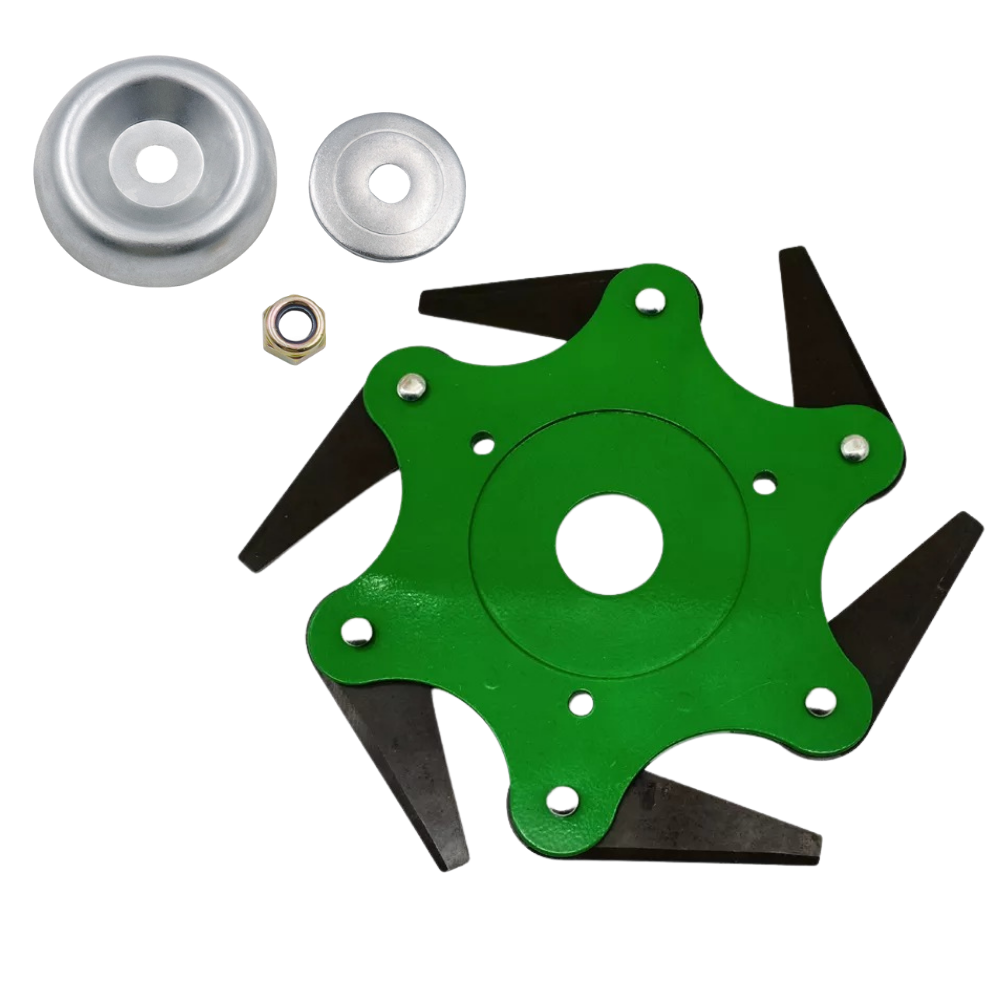 Freischneider-Kopf mit 6 Stahlklingen für Rasen, Unkraut und Gestrüpp – 360°-Schnitt, Ø 24,5 cm, Aufnahme 25,4 mm, Gelb, Grün oder Rot