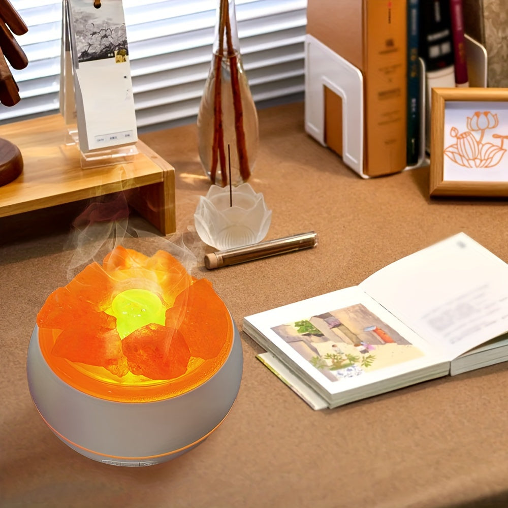 3-in-1 Salzlampe mit Aroma-Diffuser für ätherische Öle für Schlafzimmer, Wohnzimmer und Bad – warmes Licht im Salzkristall-Look, Deko-Objekt