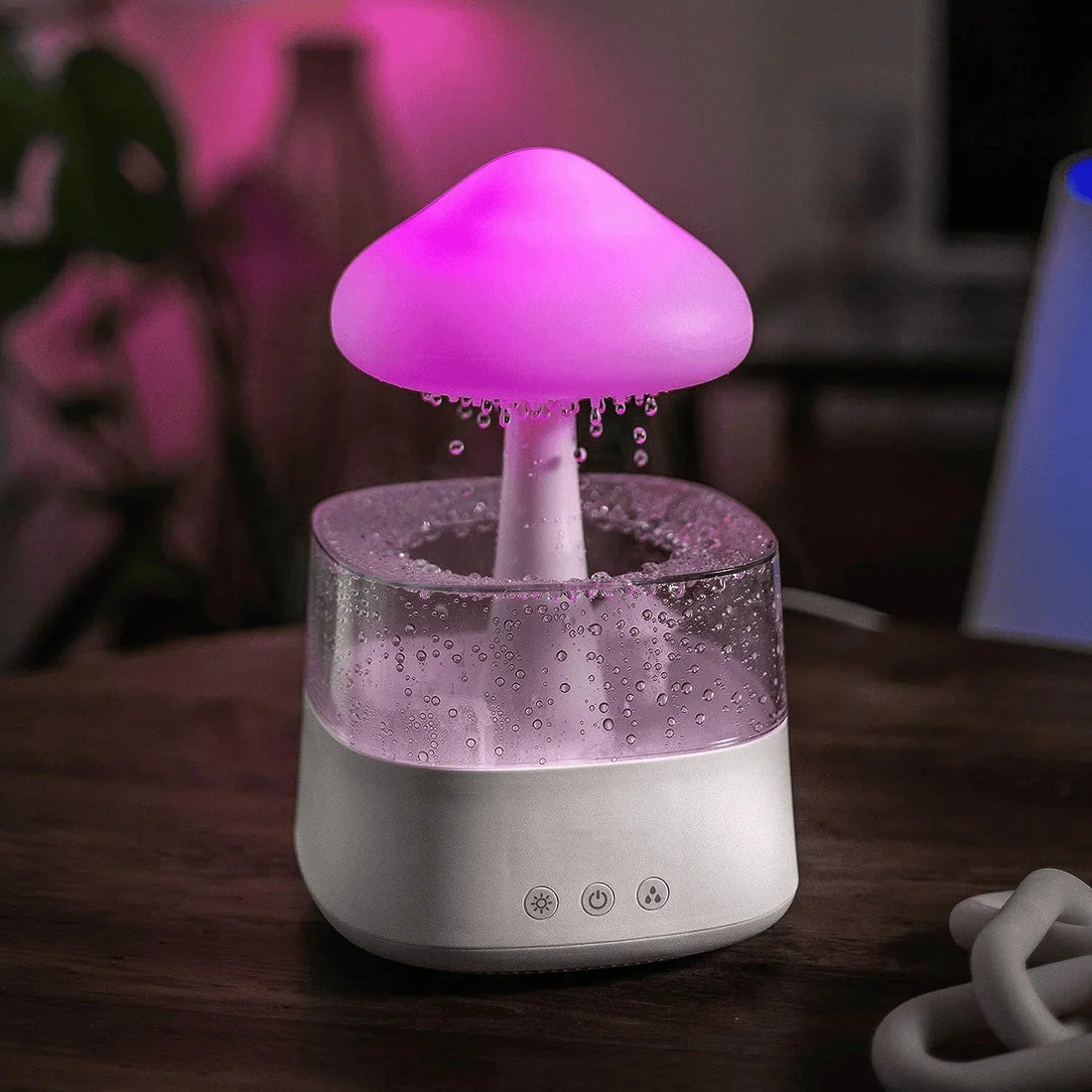 Luftbefeuchter in Regenwolken-Form mit Regengeräusch und Nachtlicht für Schlafzimmer und Büro – 7 Lichtfarben, 3 Tropfstufen, Akku bis 15 Std.
