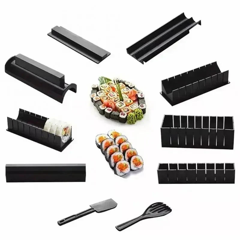 Sushi-Formenset mit runder, herzförmiger und eckiger Form für Sushi, Reisbällchen und Snacks – mit Pressdeckel und Schneidhilfe, spülmaschinenfest
