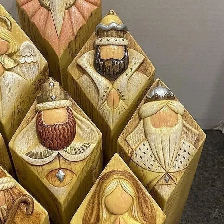 Krippenfiguren im Säulen-Stil als Weihnachtsdeko für Wohnzimmer, Flur und Eingang – 9-teilig, je 30 cm, Kunststoff und Polyresin