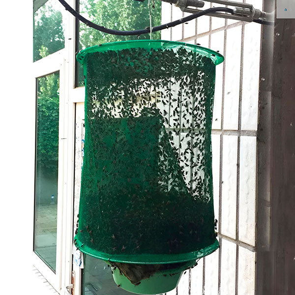 Wiederverwendbare Netz-Fliegenfalle zum Aufhängen für Garten, Terrasse und Stall – Köderschale, Trichtereinsatz, faltbar, ohne Chemie und Strom
