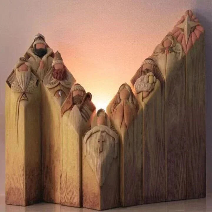Krippenfiguren im Säulen-Stil als Weihnachtsdeko für Wohnzimmer, Flur und Eingang – 9-teilig, je 30 cm, Kunststoff und Polyresin