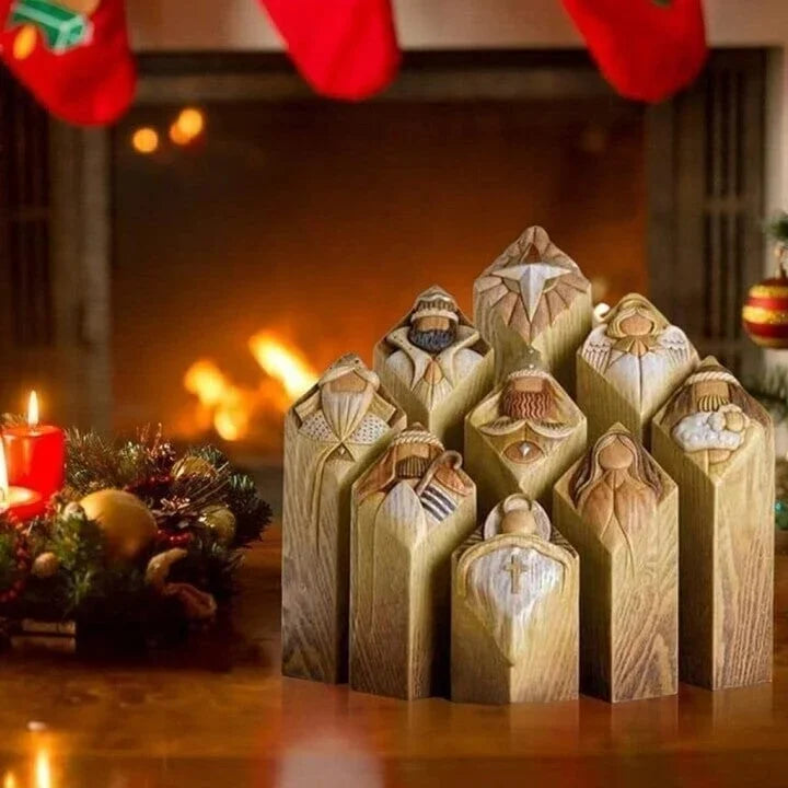 Krippenfiguren im Säulen-Stil als Weihnachtsdeko für Wohnzimmer, Flur und Eingang – 9-teilig, je 30 cm, Kunststoff und Polyresin