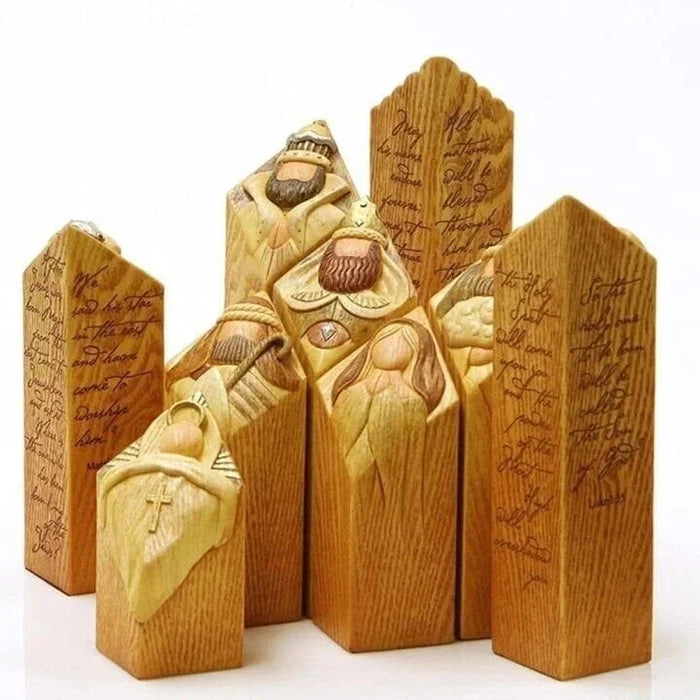 Krippenfiguren im Säulen-Stil als Weihnachtsdeko für Wohnzimmer, Flur und Eingang – 9-teilig, je 30 cm, Kunststoff und Polyresin