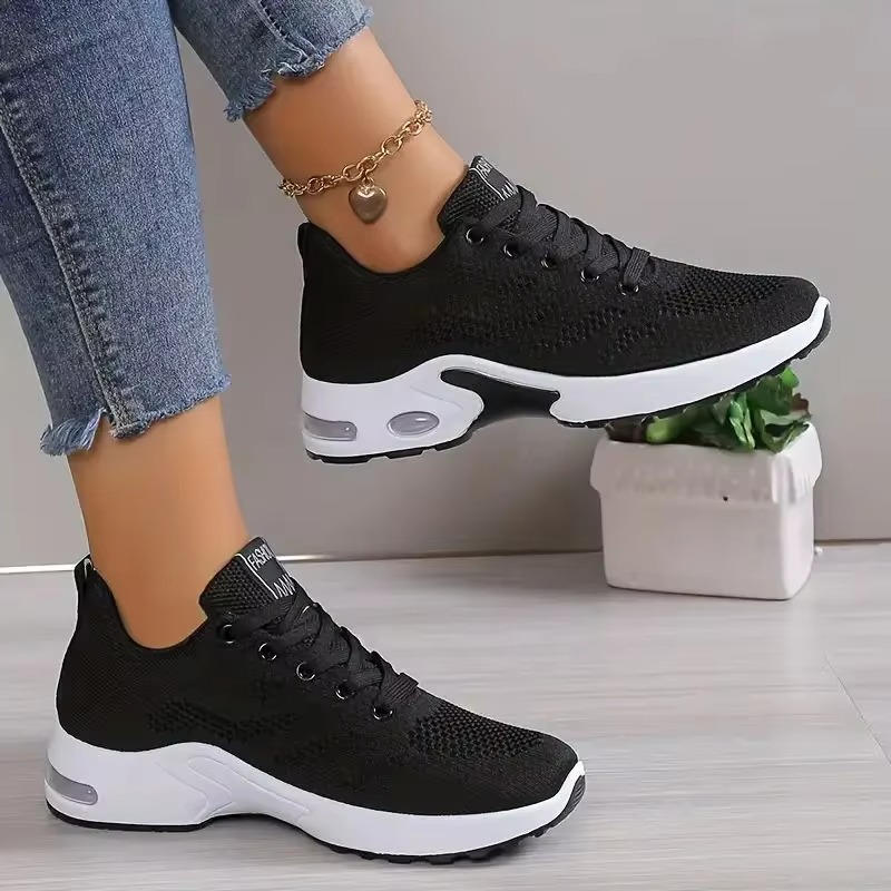 Damen-Sneaker aus Mesh mit Luftpolstersohle und breiter Zehenbox für Alltag und Beruf – atmungsaktiv, leicht, Schnürung, 4 Farben, 7 Größen