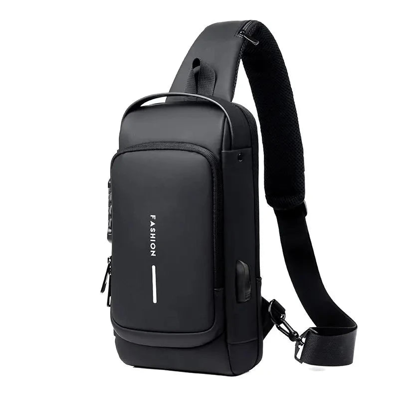 Anti-Diebstahl-Brusttasche mit Zahlenschloss und USB-Anschluss für Pendeln, Städtereisen und Radtouren – Sling-Bag mit einem Schultergurt