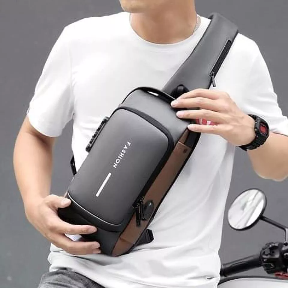 Anti-Diebstahl-Brusttasche mit Zahlenschloss und USB-Anschluss für Pendeln, Städtereisen und Radtouren – Sling-Bag mit einem Schultergurt
