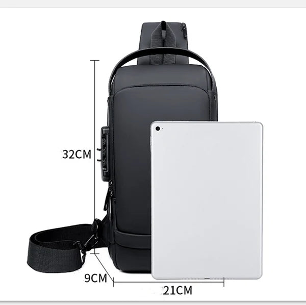 Anti-Diebstahl-Brusttasche mit Zahlenschloss und USB-Anschluss für Pendeln, Städtereisen und Radtouren – Sling-Bag mit einem Schultergurt
