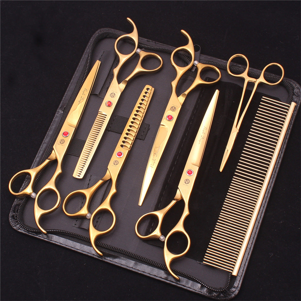 Fellscheren-Set für die Hundepflege zu Hause mit 5 Scheren, Klemme und Kamm – im Etui, mit Effilierscheren, in Silber, Blau oder Gold