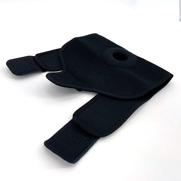 Kniebandage zum Umlegen mit Patellaöffnung und Klettverschlüssen für Sport, Wandern und Gartenarbeit – verstellbar, mit Stützeinsatz, Schwarz
