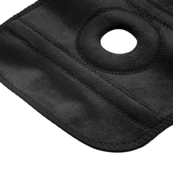 Kniebandage zum Umlegen mit Patellaöffnung und Klettverschlüssen für Sport, Wandern und Gartenarbeit – verstellbar, mit Stützeinsatz, Schwarz