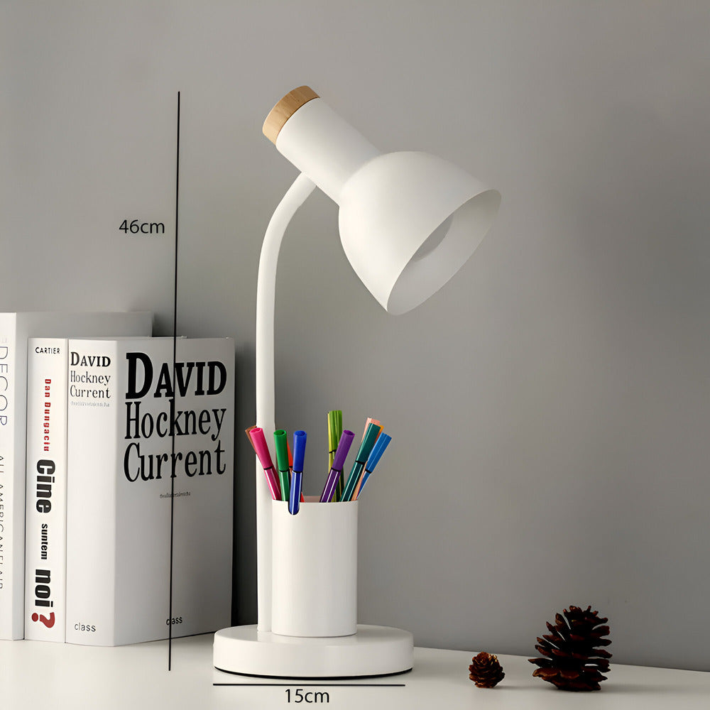 Tischlampe aus Eisen mit Stiftehalter im nordischen Stil für Schreibtisch und Kinderzimmer – ca. 15 × 45 cm, E27, in 4 Farben