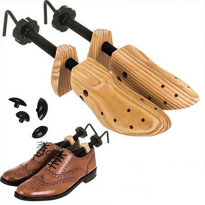 Verstellbarer Schuhweiter aus Massivholz für Damen- und Herrenschuhe – Drehkurbel, spreizbares Vorderteil, Druckpunkt-Einsätze, Länge verstellbar