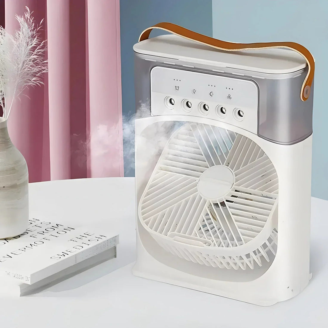 3-in-1-Ventilator mit Luftkühler, Luftbefeuchter und Tragegriff für Schlafzimmer, Homeoffice und Küche – 3 Stufen, 60° neigbar, Duftfach, kompakt