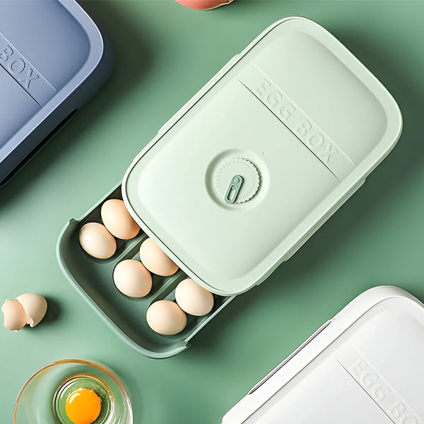 Stapelbare Eierbox mit Schublade für 12 Eier für Kühlschrank und Vorratsschrank – ausziehbar, Datumsrad, BPA-freier Kunststoff, Blau oder Grün