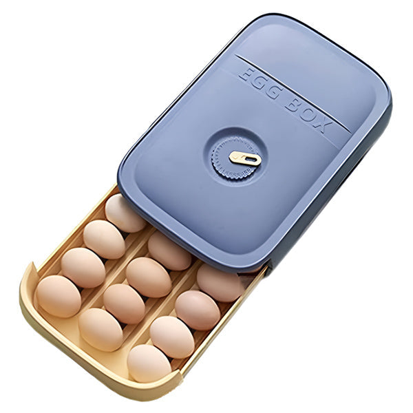 Stapelbare Eierbox mit Schublade für 12 Eier für Kühlschrank und Vorratsschrank – ausziehbar, Datumsrad, BPA-freier Kunststoff, Blau oder Grün