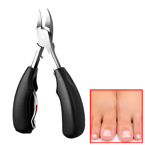 Nagelzange mit spitzer Schneide für Zehennägel und Pediküre zu Hause – Federmechanismus, gepolsterte Griffe, rostfreier Edelstahl, Schwarz
