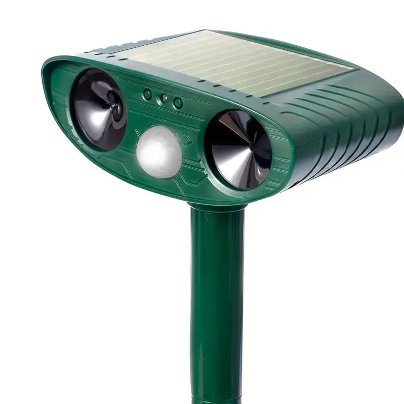 Solar-Tiervertreiber mit Ultraschall und LED-Blitzlicht für Garten und Außenbereich – Bewegungsmelder bis 8 m, 110°, IP44, Erdspieß oder Wandmontage