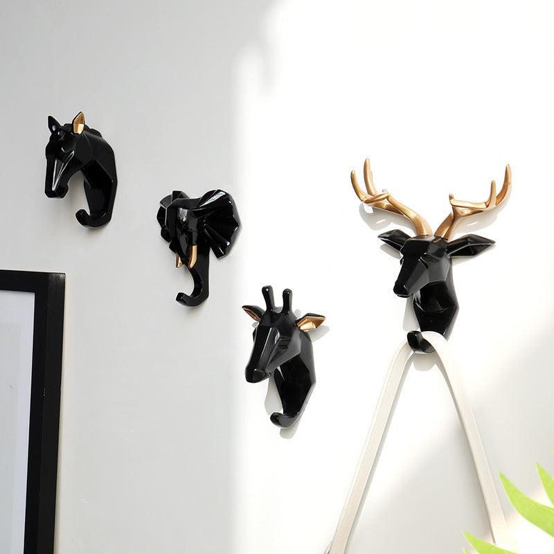 Garderobenhaken mit Tierkopf-Design aus Kunstharz für Mäntel und Schals – facettierte Optik, goldfarbene Akzente, Schwarz, Blau oder mehrfarbig
