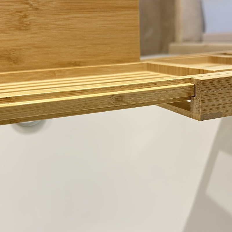 Verstellbare Badewannenablage aus Bambus mit mehreren Fächern für Buch, Getränk und Smartphone – 60 × 20 cm, für verschiedene Wannenformen