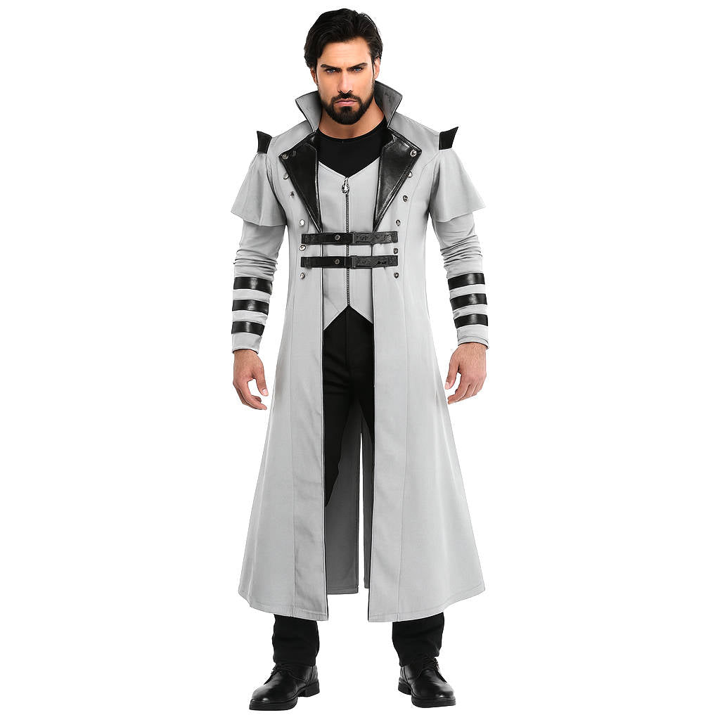 Langer Steampunk-Mantel für Herren im viktorianischen Gothic-Stil für Halloween und Kostümpartys – Polyester, Reißverschluss, Schnallen, S bis 5XL