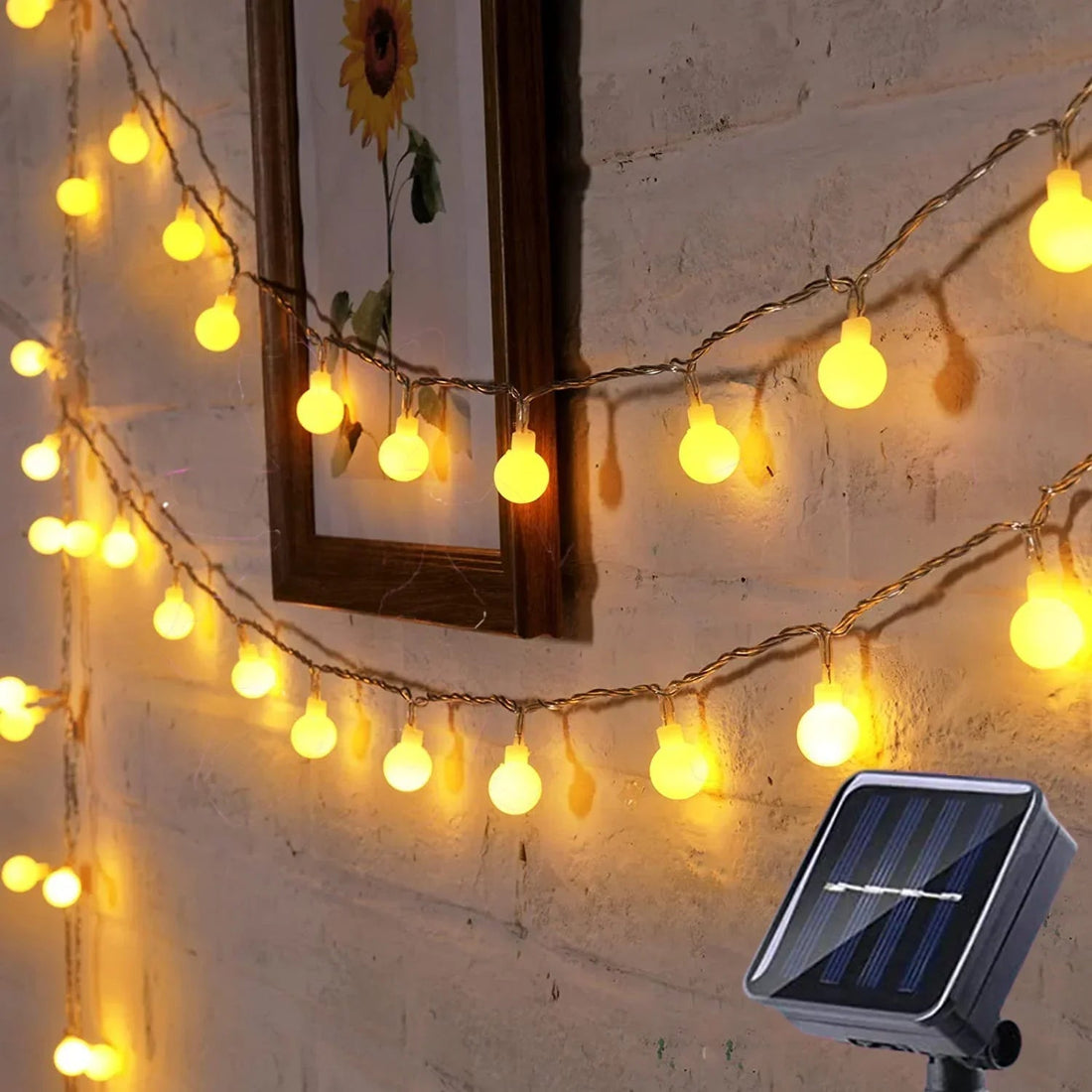 Solar-Lichterkette mit 200 LEDs für Garten, Zaun und Pergola – 20 m, IP65, Dämmerungssensor, mehrere Lichtmodi, Gelb oder bunt