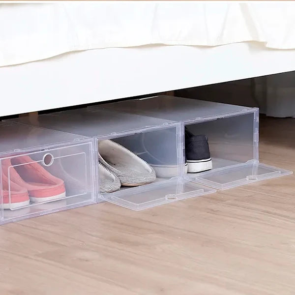 Transparente Schuhboxen aus Kunststoff im 6er-Set für den Kleiderschrank – stapelbar, für verschiedene Schuhgrößen, S 31 × 21,5 cm oder M 33 × 24 cm