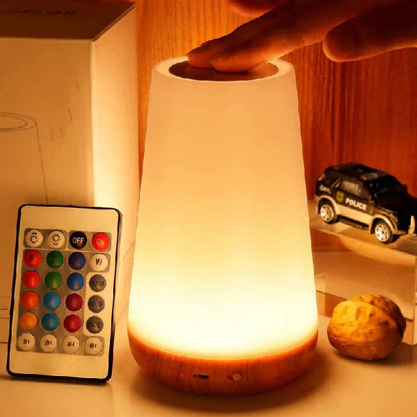Akku-Nachtlicht mit Tippsteuerung, Farbwechsel und Fernbedienung für Schlafzimmer und Kinderzimmer – warmweiß, dimmbar, bis 10 Std., USB