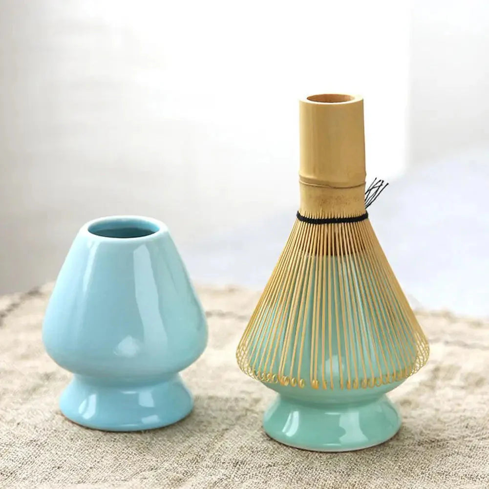 Traditionelles Matcha-Set mit Bambusbesen, Bambuslöffel und Keramikschale für die Teezubereitung zu Hause – 3-teilig, handgefertigter Besen