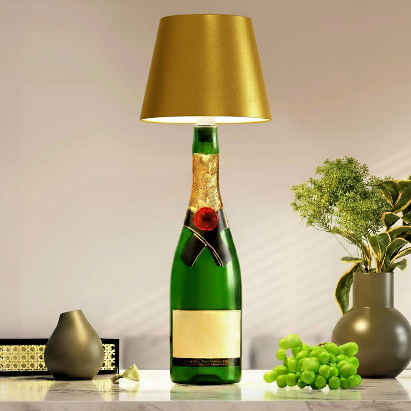 Kabellose LED-Flaschenlampe als Aufsatz für Weinflaschen auf Esstisch und Theke – RGB-Farben, dimmbar, Akku, 5 Farben