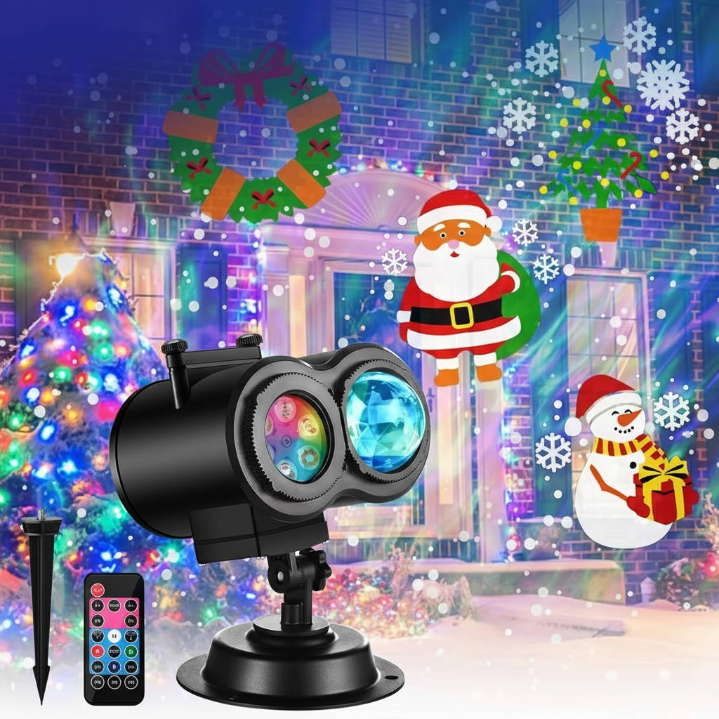 Weihnachts-Lichtprojektor für außen für Hausfassade, Garten und Garage – festliche Lichtmotive, für Advent und Weihnachten