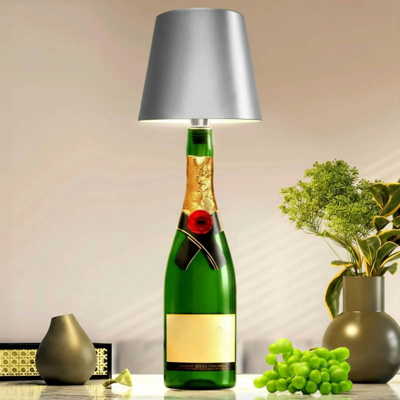 Kabellose LED-Flaschenlampe als Aufsatz für Weinflaschen auf Esstisch und Theke – RGB-Farben, dimmbar, Akku, 5 Farben