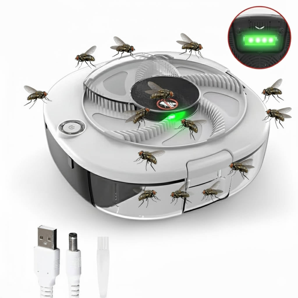 Elektrische Fliegenfalle mit Akku und Köderfach für Küche, Wohnzimmer und Schlafzimmer – rotierende Insektenfalle, USB-Ladung, Schwarz oder Weiß