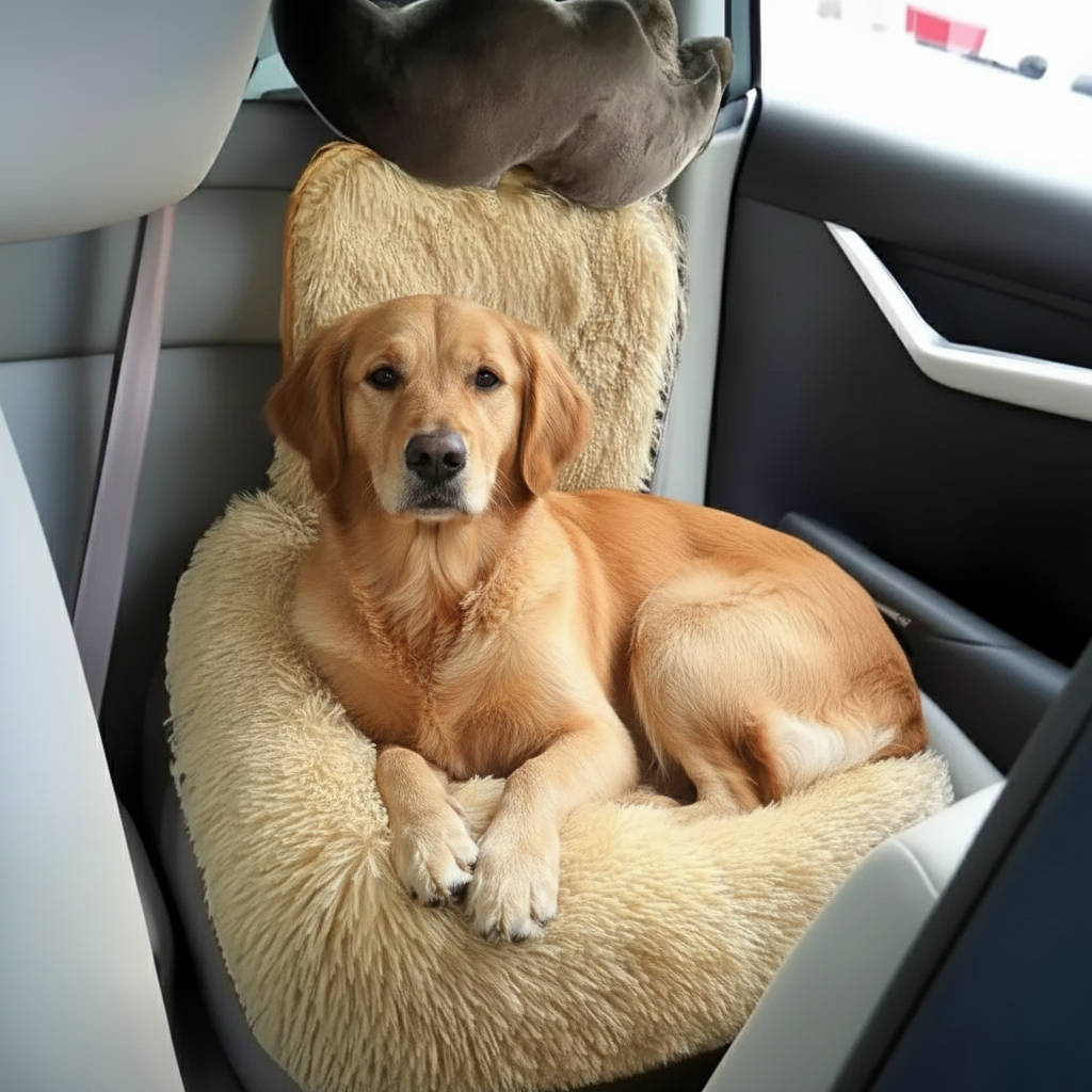 Plüsch-Autositz für Hunde mit Rückenlehne für Beifahrersitz und Rückbank – Hundebett fürs Auto mit Kopfstützengurten, 60 × 60 bis 110 × 60 cm