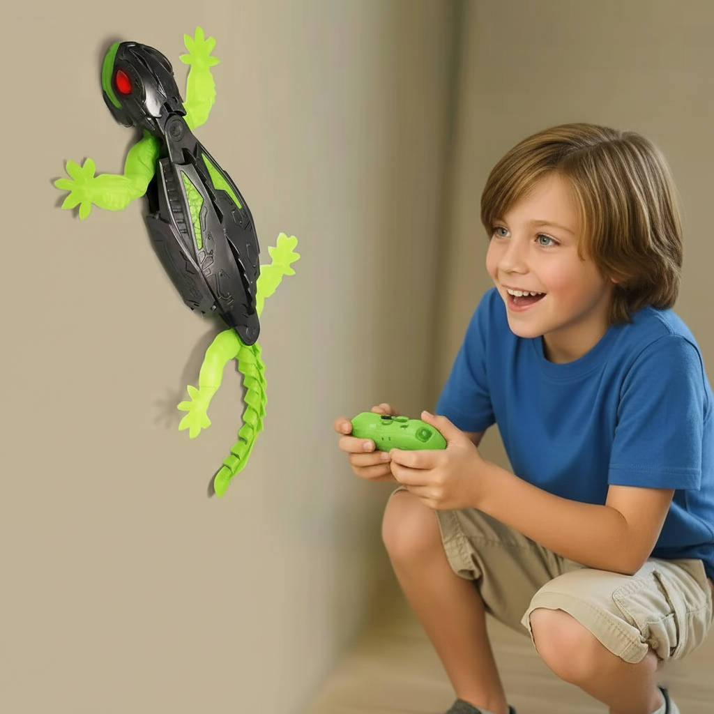 Ferngesteuerter Wandkletter-Gecko für Kinder für Boden und glatte Wände – RC-Spielzeug in Echsenform, Fernbedienung, Schwarz-Grün