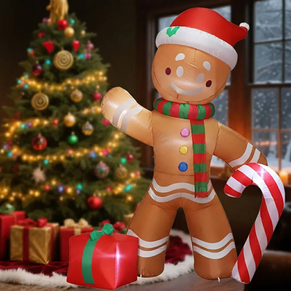 Aufblasbare Weihnachtsfigur für Garten, Fenster und Hauswand – Weihnachtsmann, Lebkuchenmann und mehr, 13 Motive, 0,9 bis 2,4 m hoch