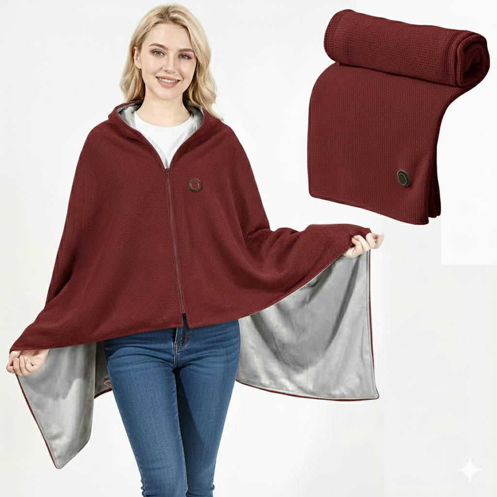 Tragbare beheizte Schulterdecke mit USB-Anschluss für Sofa, Büro und kalte Abende – 150 × 80 cm, Carbonfaser-Heizung, Khaki, Grün oder Rot