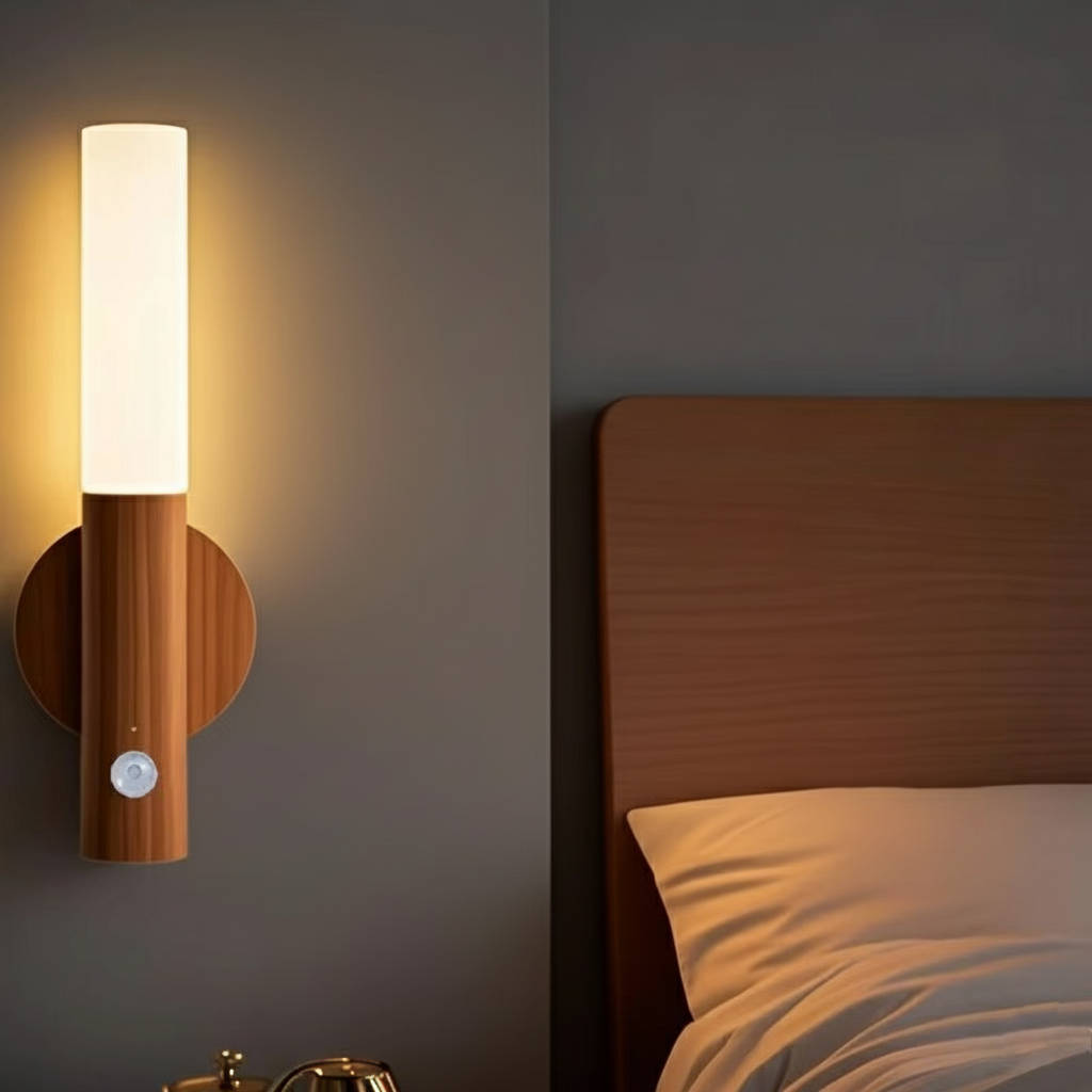 Kabellose LED-Wandleuchte mit Bewegungsmelder und Magnethalter für Flur, Schlafzimmer und Treppe – 3 Lichtfarben, dimmbar, Goldbraun oder Braun